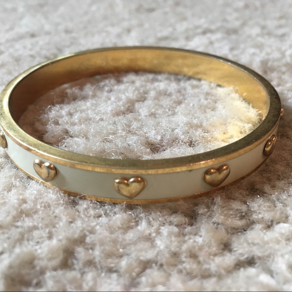 Authentic Coach white bangle with gold hearts